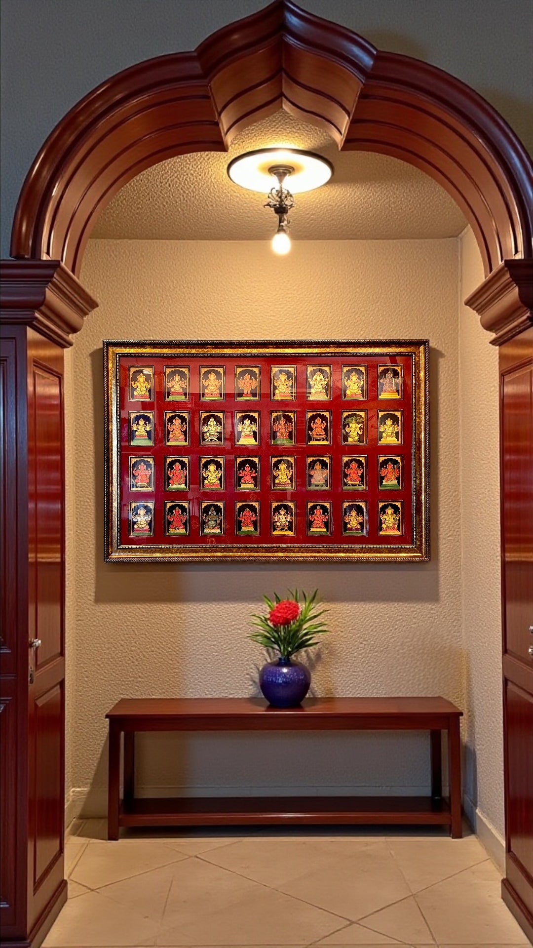 Sacred 32 Forms of Ganesha Gold Leafed Art in Classic Moulded Frame 2