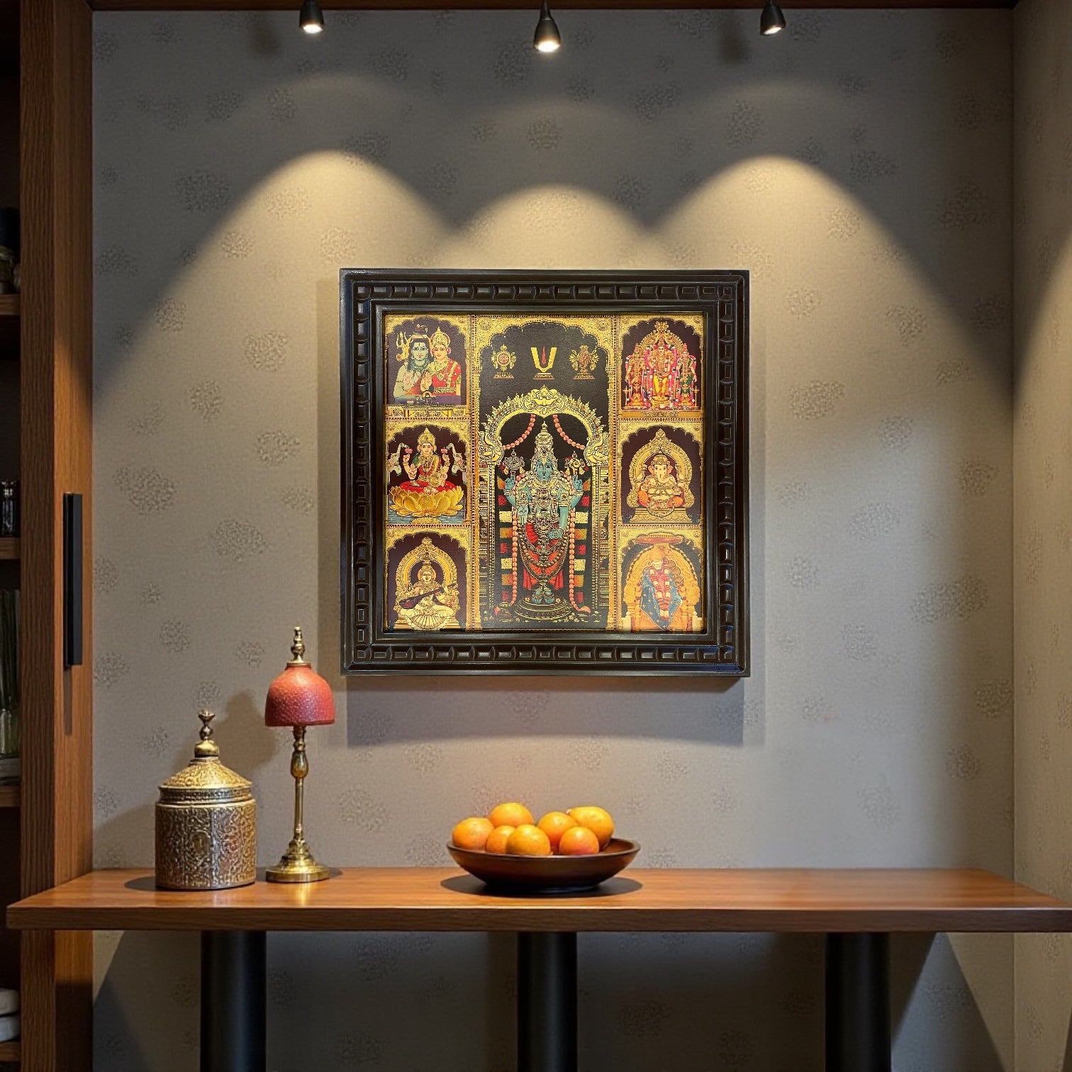 7 Deities in One Frame – Sacred Vaastu-Aligned Gold Leaf Spiritual Wall Art