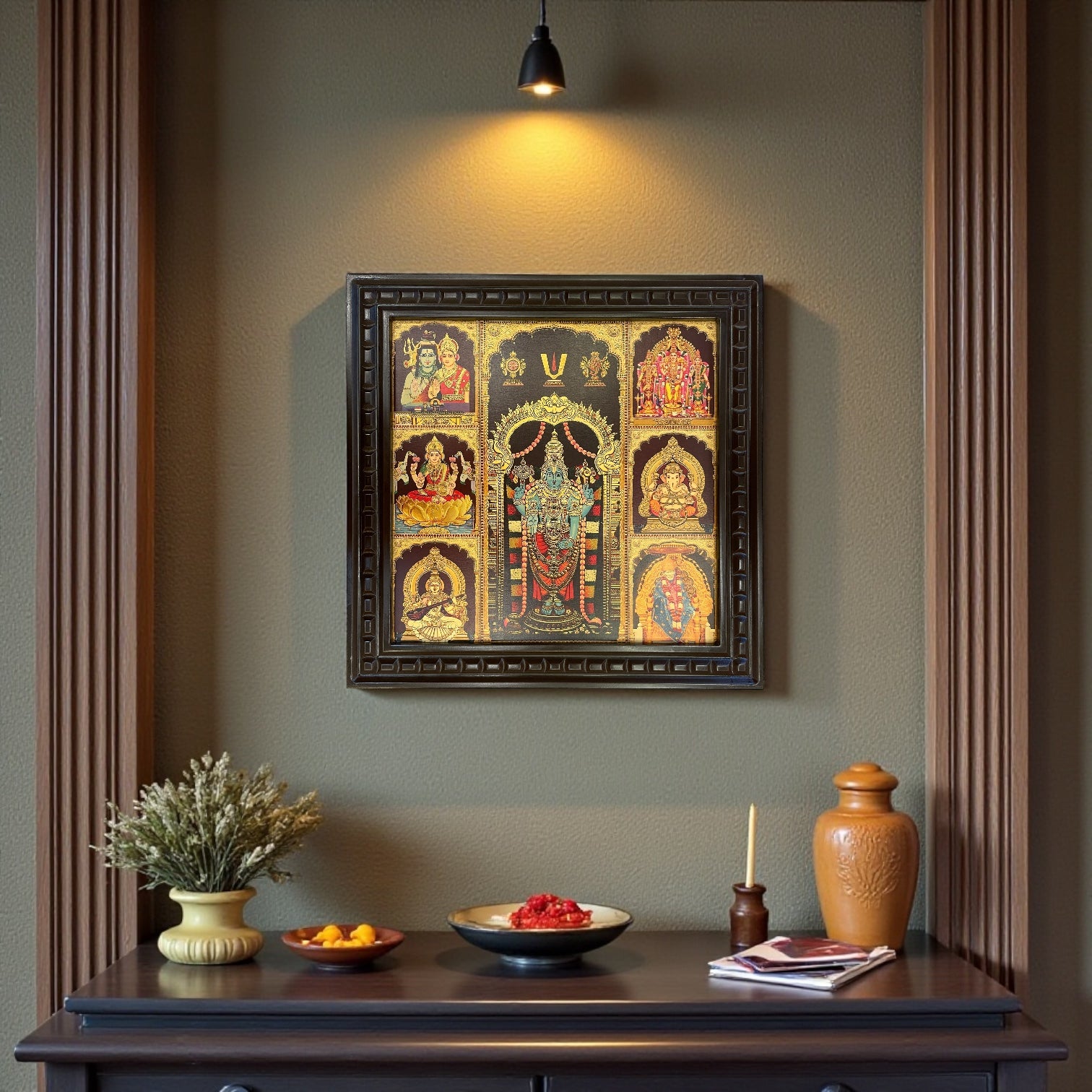 7 Deities in One Frame – Sacred Vaastu-Aligned Gold Leaf Spiritual Wall Art