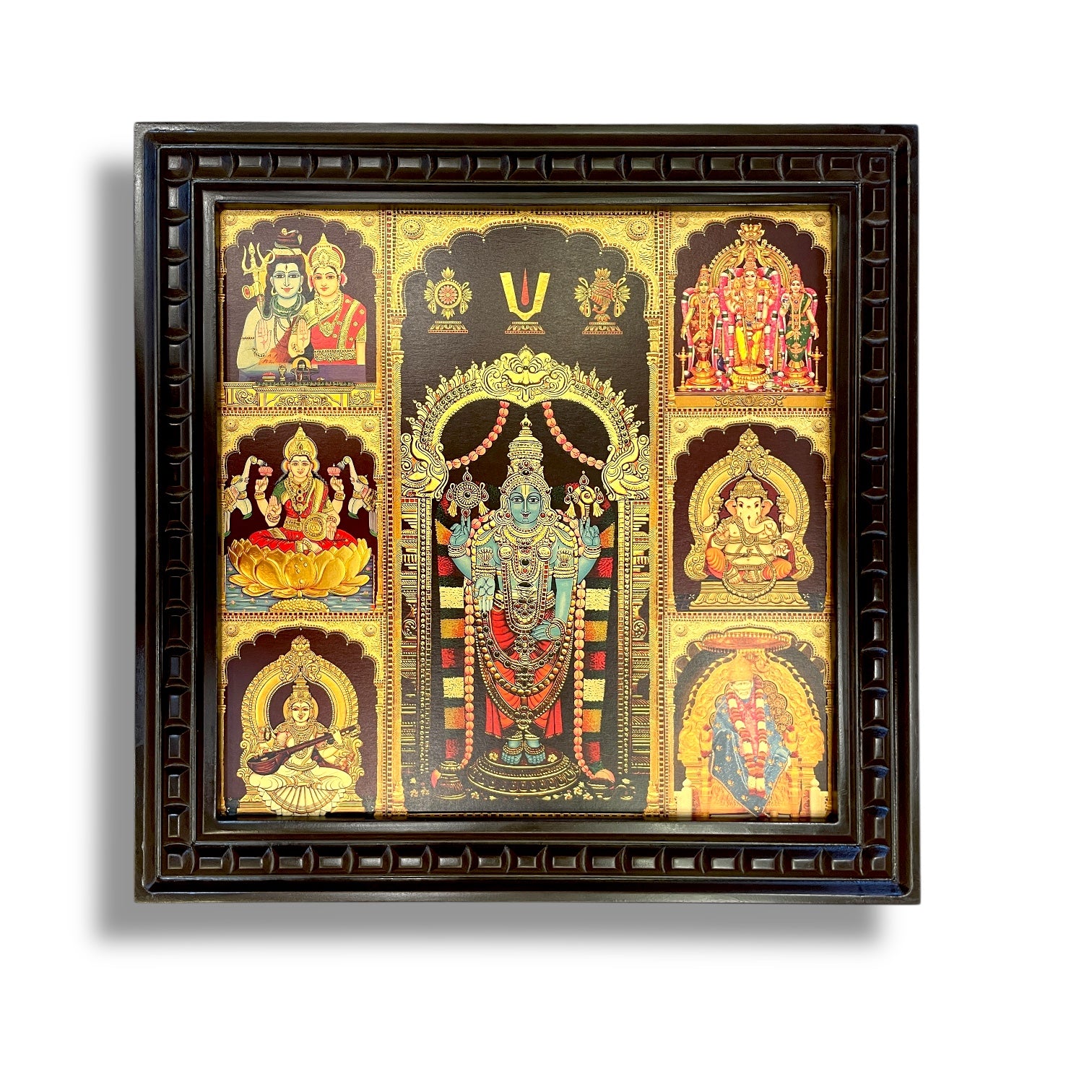 7 Deities in One Frame – Sacred Vaastu-Aligned Gold Leaf Spiritual Wall Art