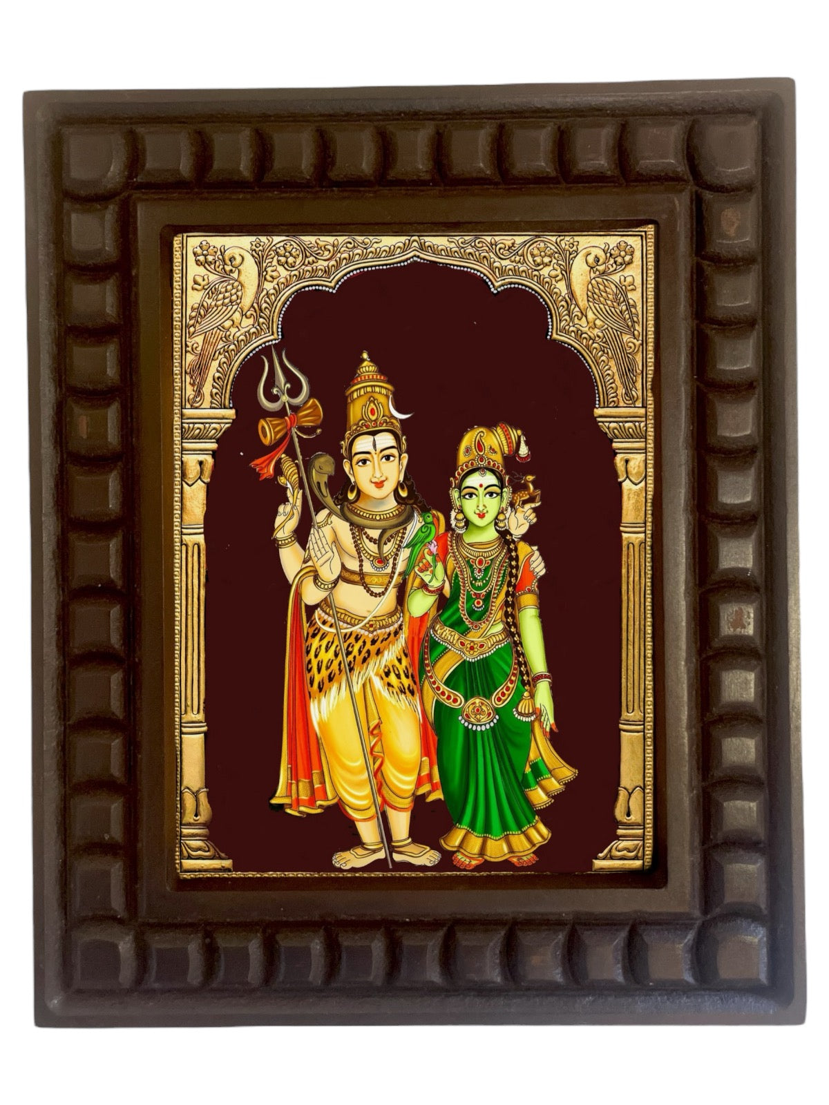 Shiva- Parvati Gold foiled Art within Wooden frame