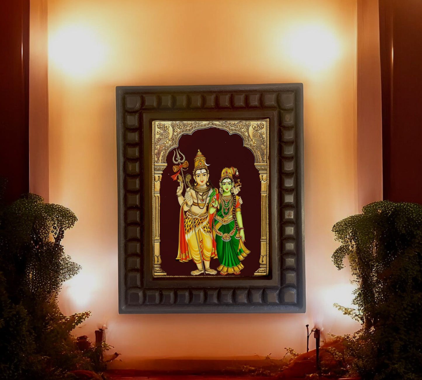 Shiva- Parvati Gold foiled Art within Wooden frame