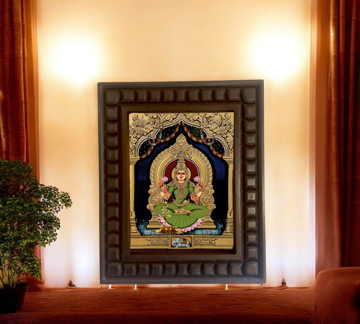 Lakshmi-2 Gold Leafed Art within Wooden frame