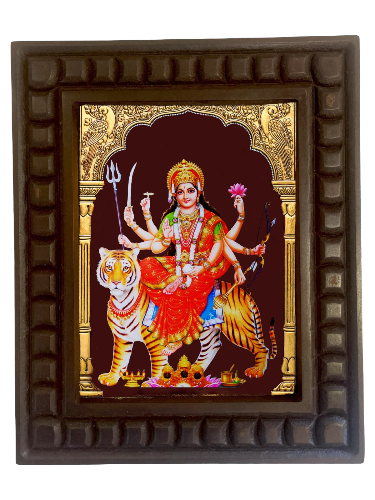 Durga Devi-2 Gold foiled art within wooden frame