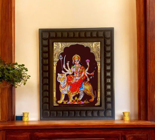 Durga Devi-2 Gold foiled art within wooden frame