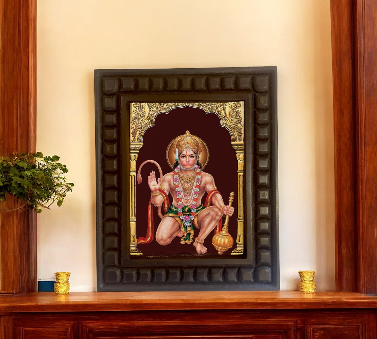 Hanuman Gold Foiled Art within wooden frame