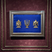 Tirupati Brass Shanku Chakra Namam with Blue Cushion in Moulded Frame