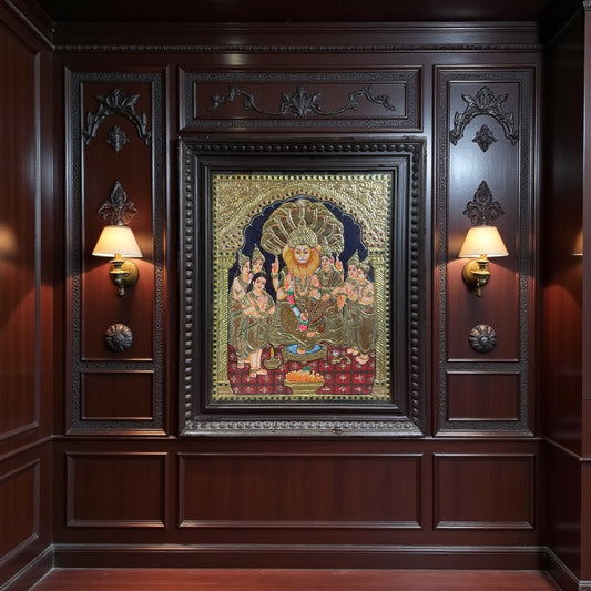 Lakshmi Narasimha Hand Painted Tanjore Painting in Wooden Frame