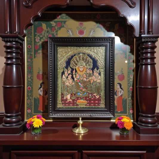 Lakshmi Narasimha Hand Painted Tanjore Painting in Wooden Frame