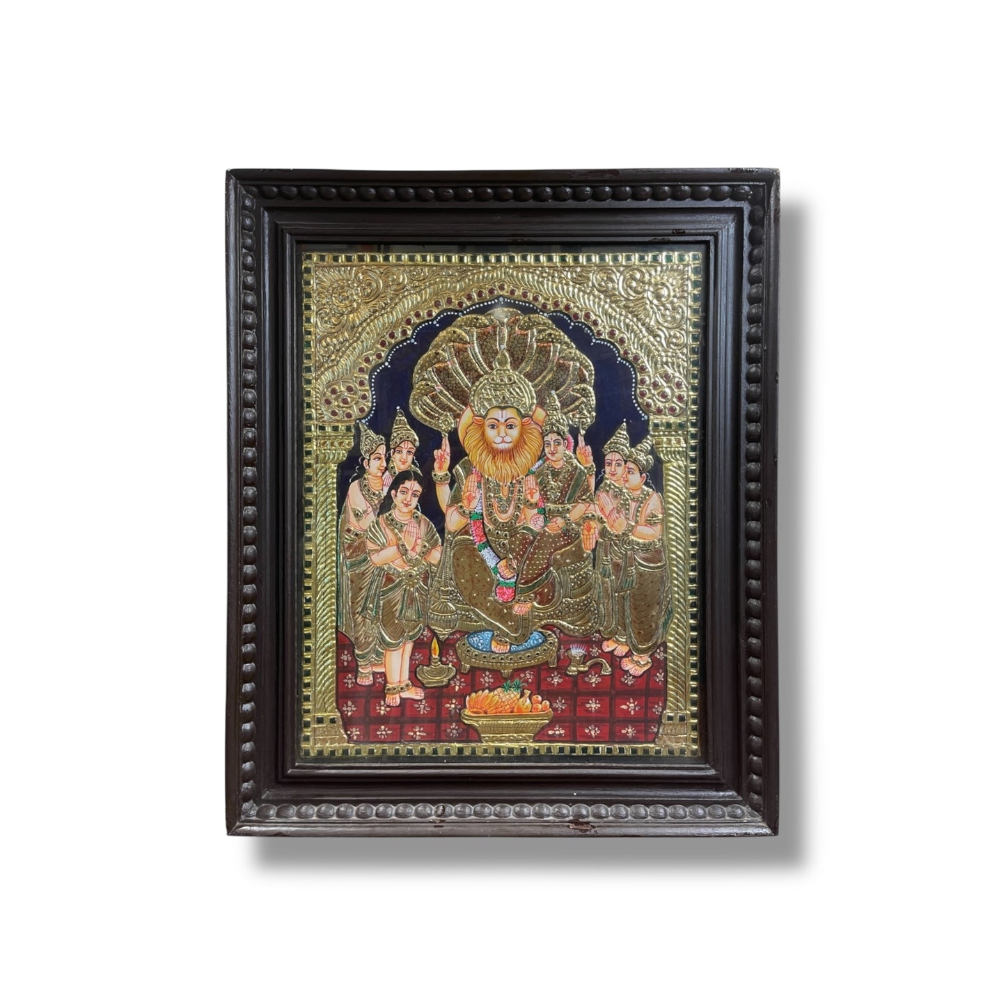 Lakshmi Narasimha Hand Painted Tanjore Painting in Wooden Frame