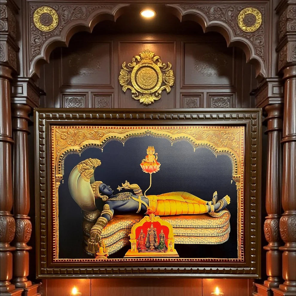 Ananthashayana - 2 Gold leafed artwork in wooden frame