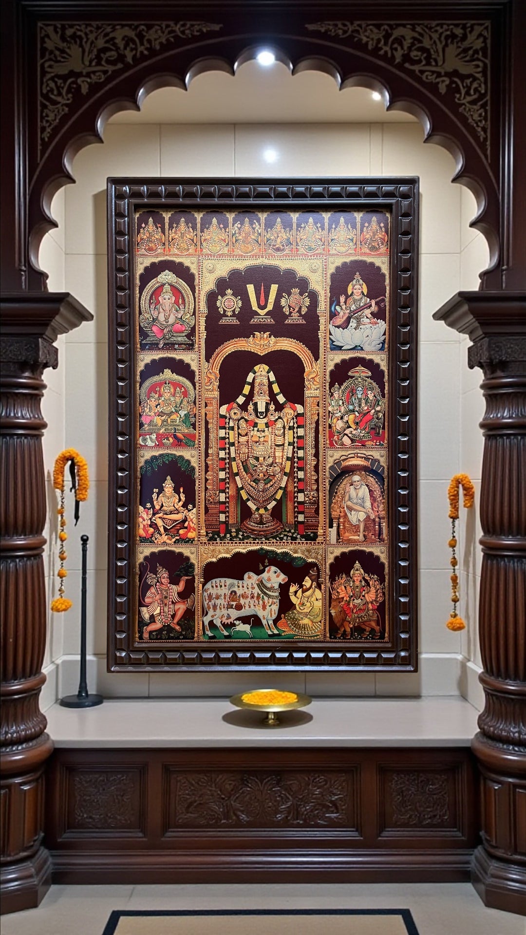 Tirupati Balaji with 9 Gods & Ashta Lakshmi – Divine Pooja Room Frame