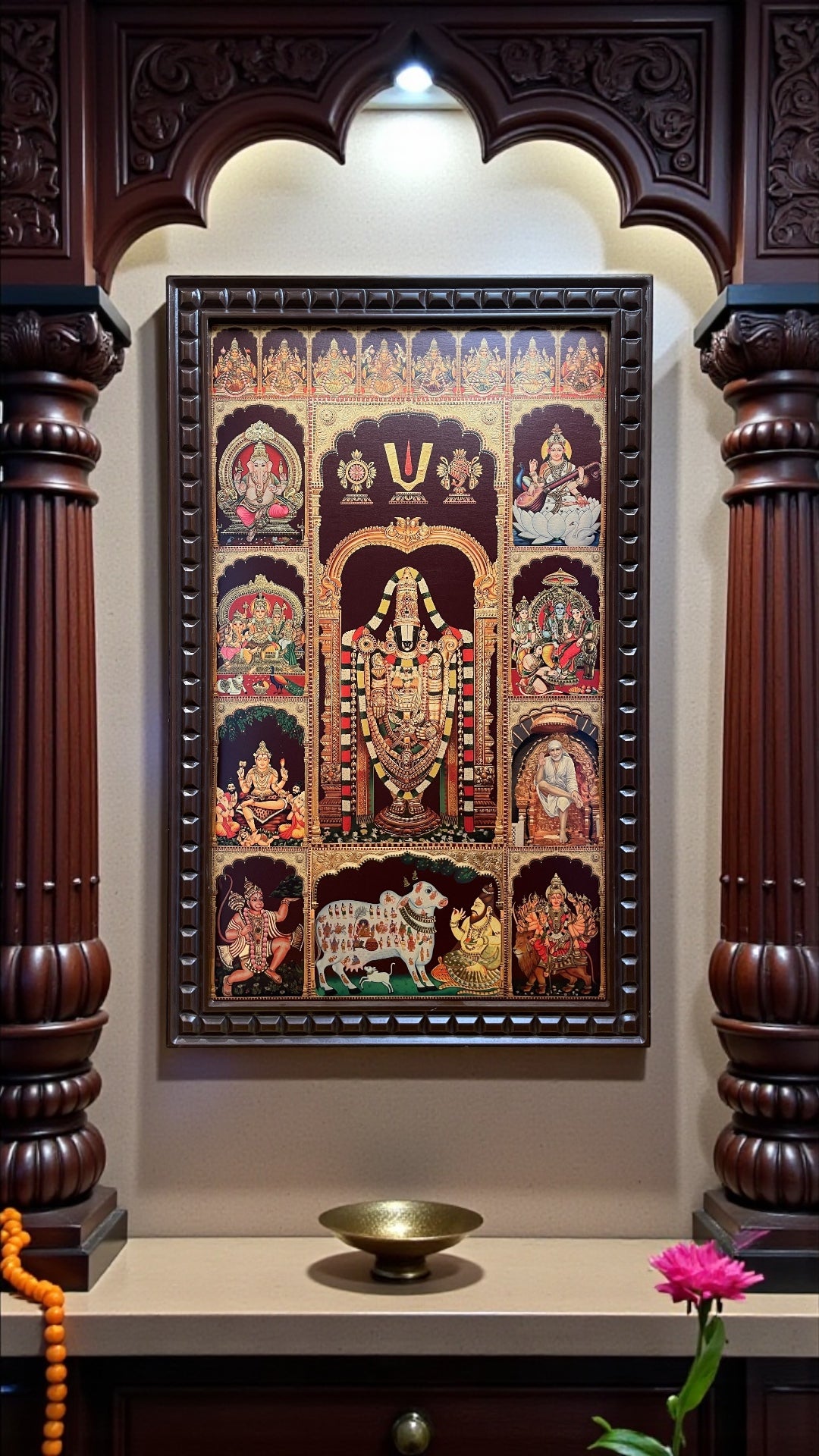 Tirupati Balaji with 9 Gods & Ashta Lakshmi – Divine Pooja Room Frame