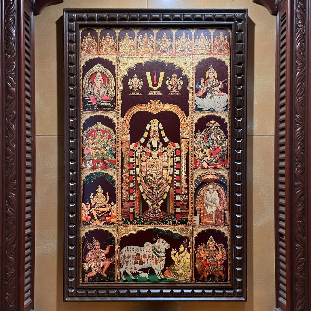 Tirupati Balaji with 9 Gods & Ashta Lakshmi – Divine Pooja Room Frame