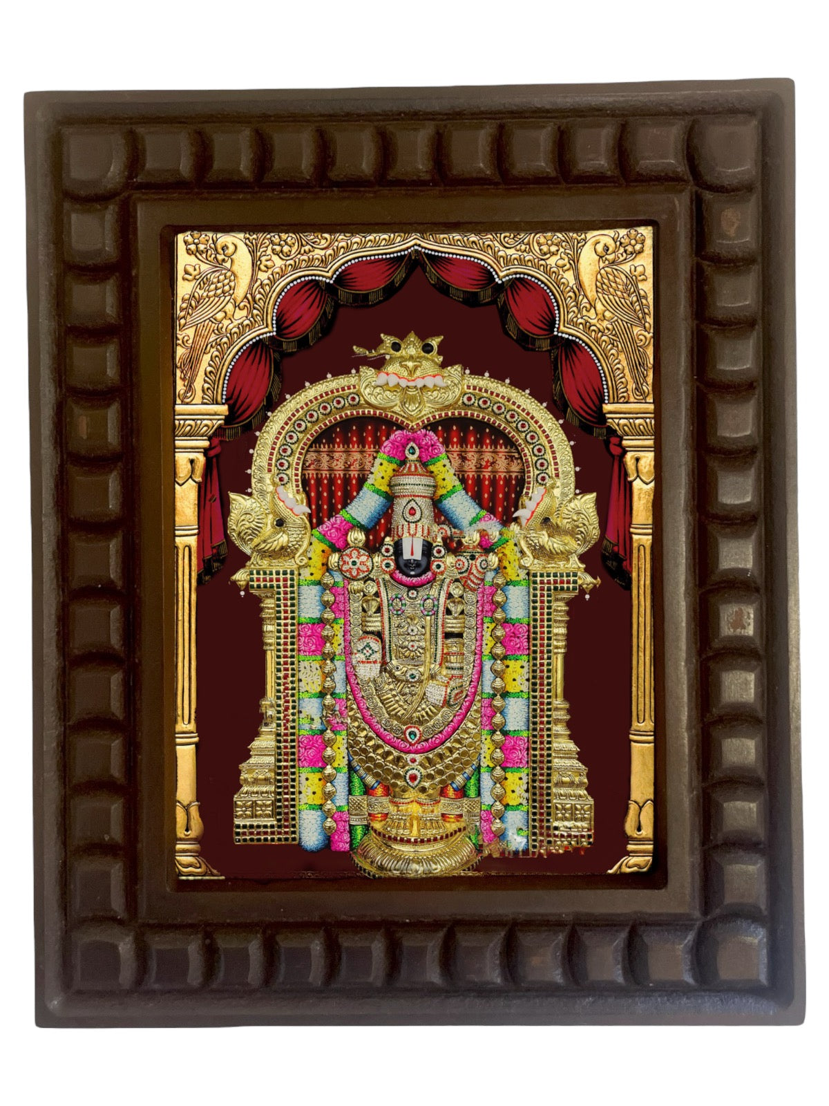 Tirupati Balaji-2 Gold Leafed Art With Wooden Frame