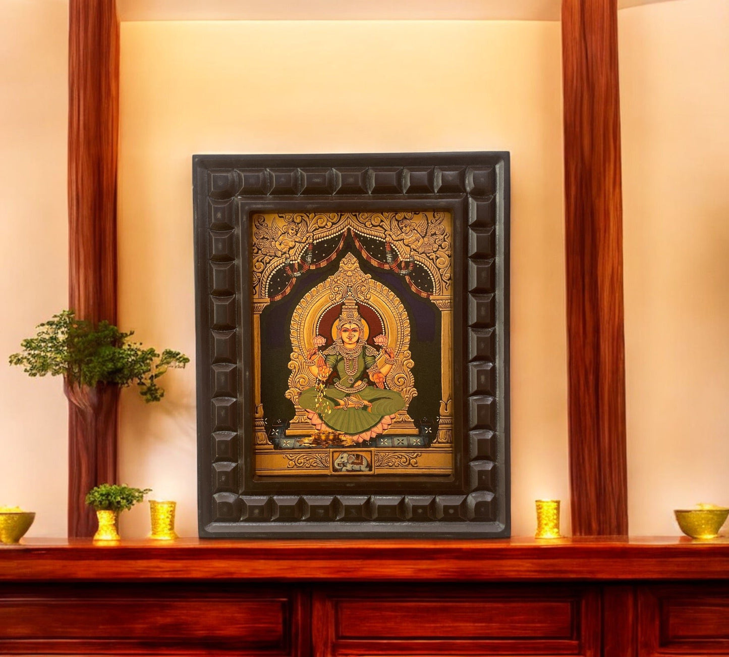 Lakshmi-2 Gold Leafed Art within Wooden frame