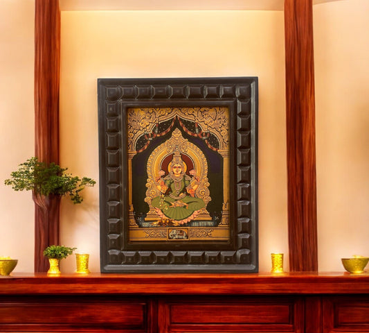 Lakshmi-2 Gold Leafed Art within Wooden frame