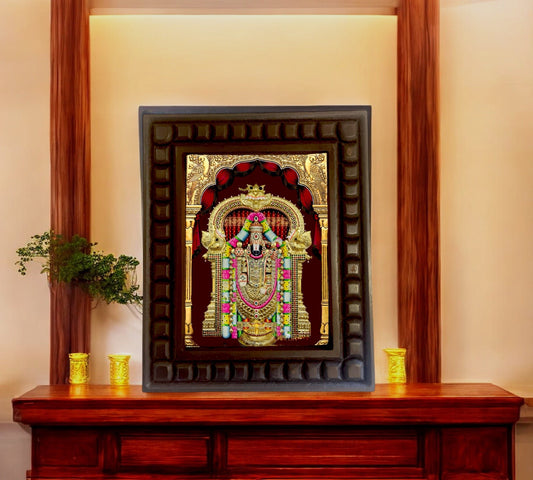 Tirupati Balaji-2 Gold Leafed Art With Wooden Frame