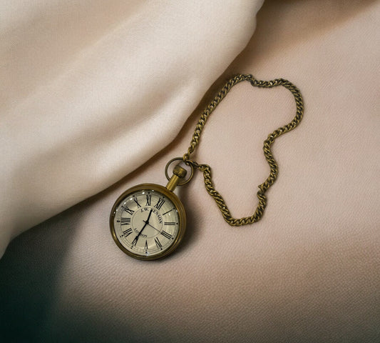 Vintage Brass Pocket Watch - London With Wooden box