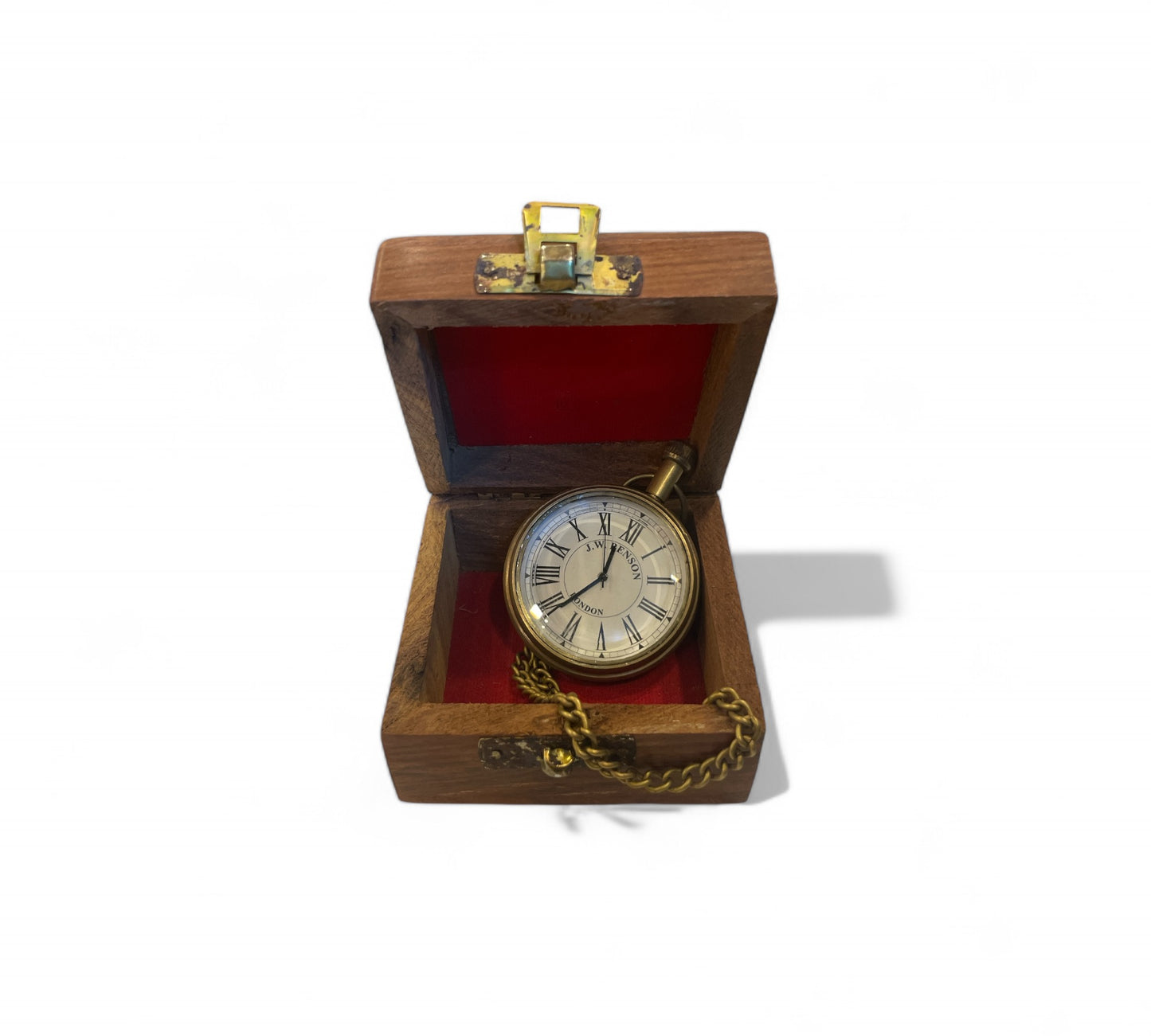 Vintage Brass Pocket Watch - London With Wooden box