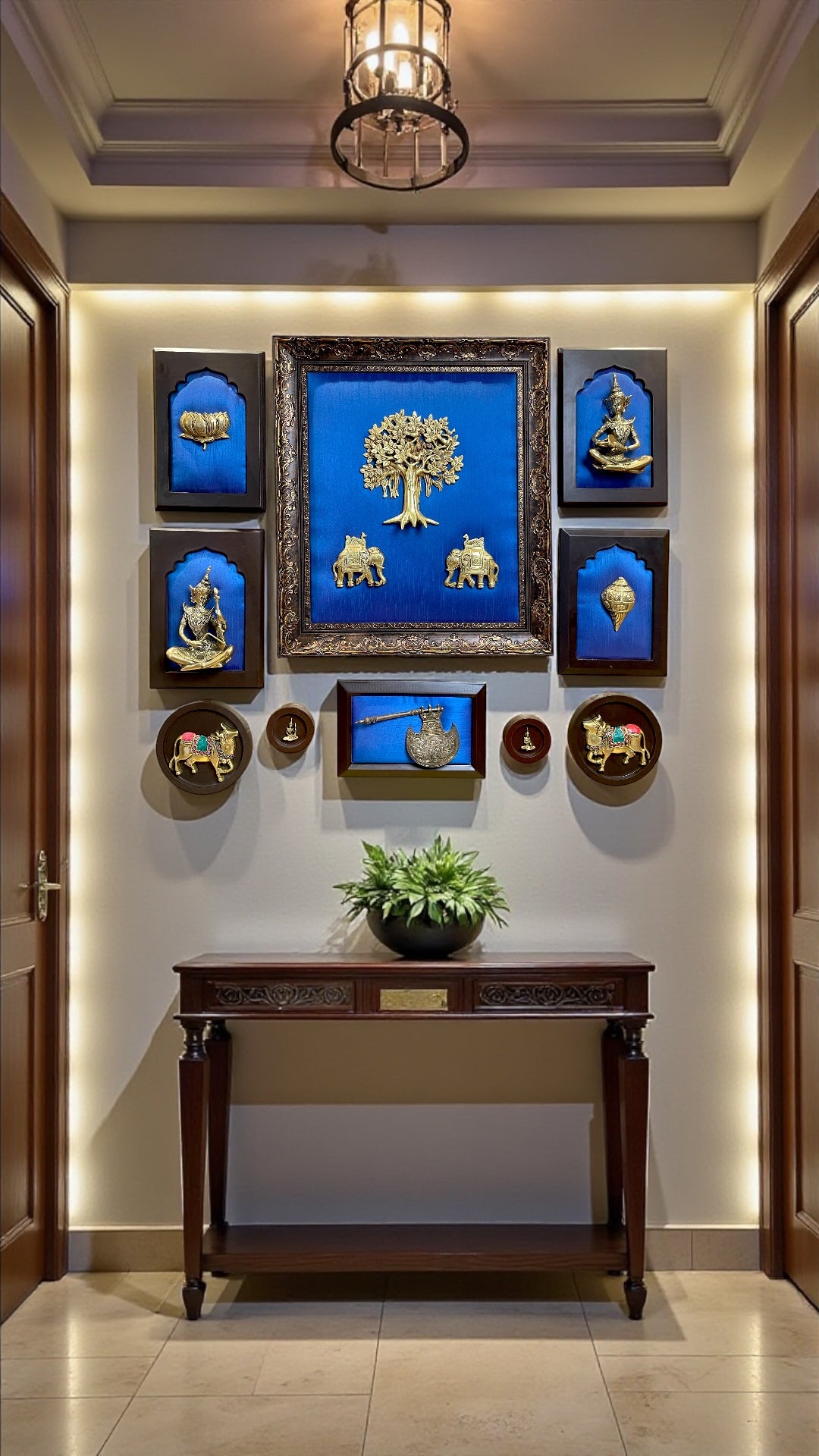 Royal Brass Wall Art on Blue Silk Backdrop