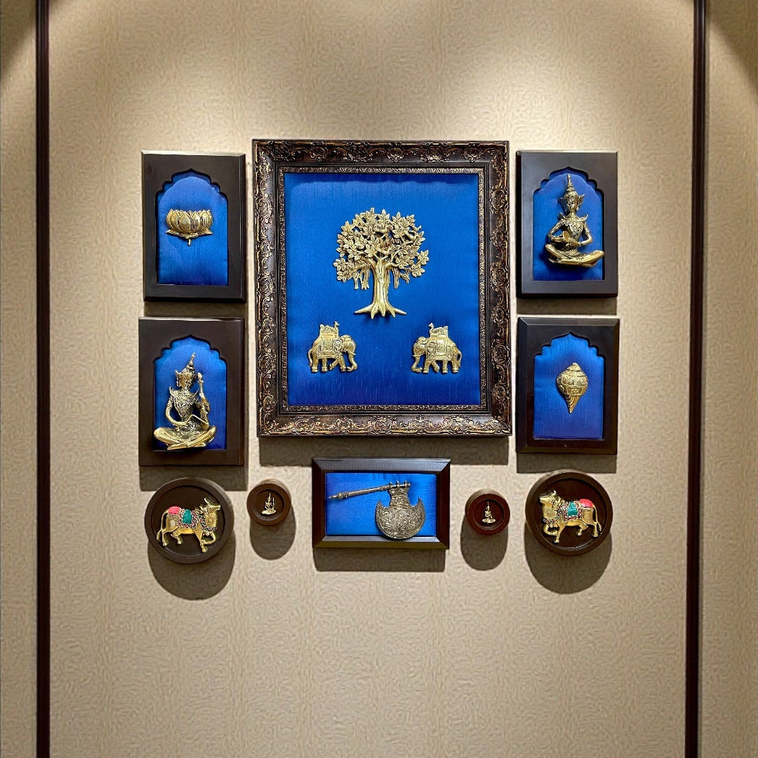 Royal Brass Wall Art on Blue Silk Backdrop