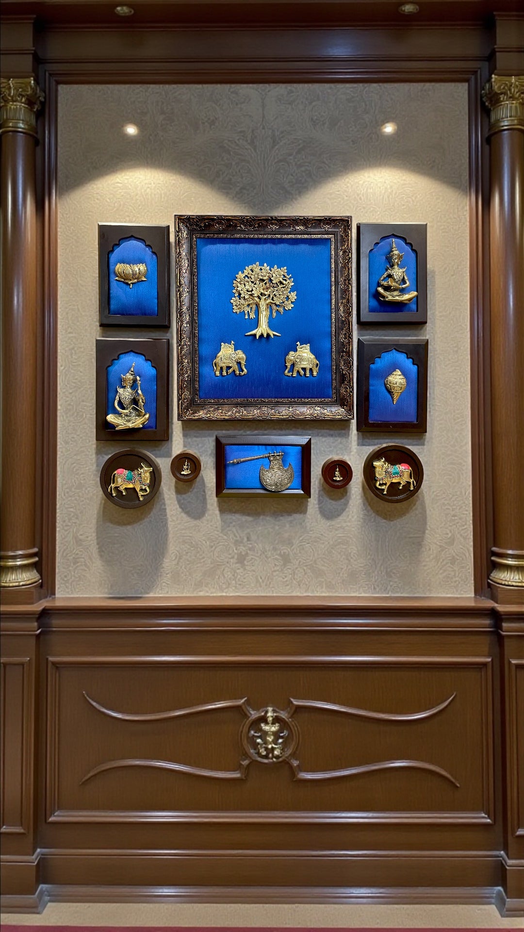 Royal Brass Wall Art on Blue Silk Backdrop
