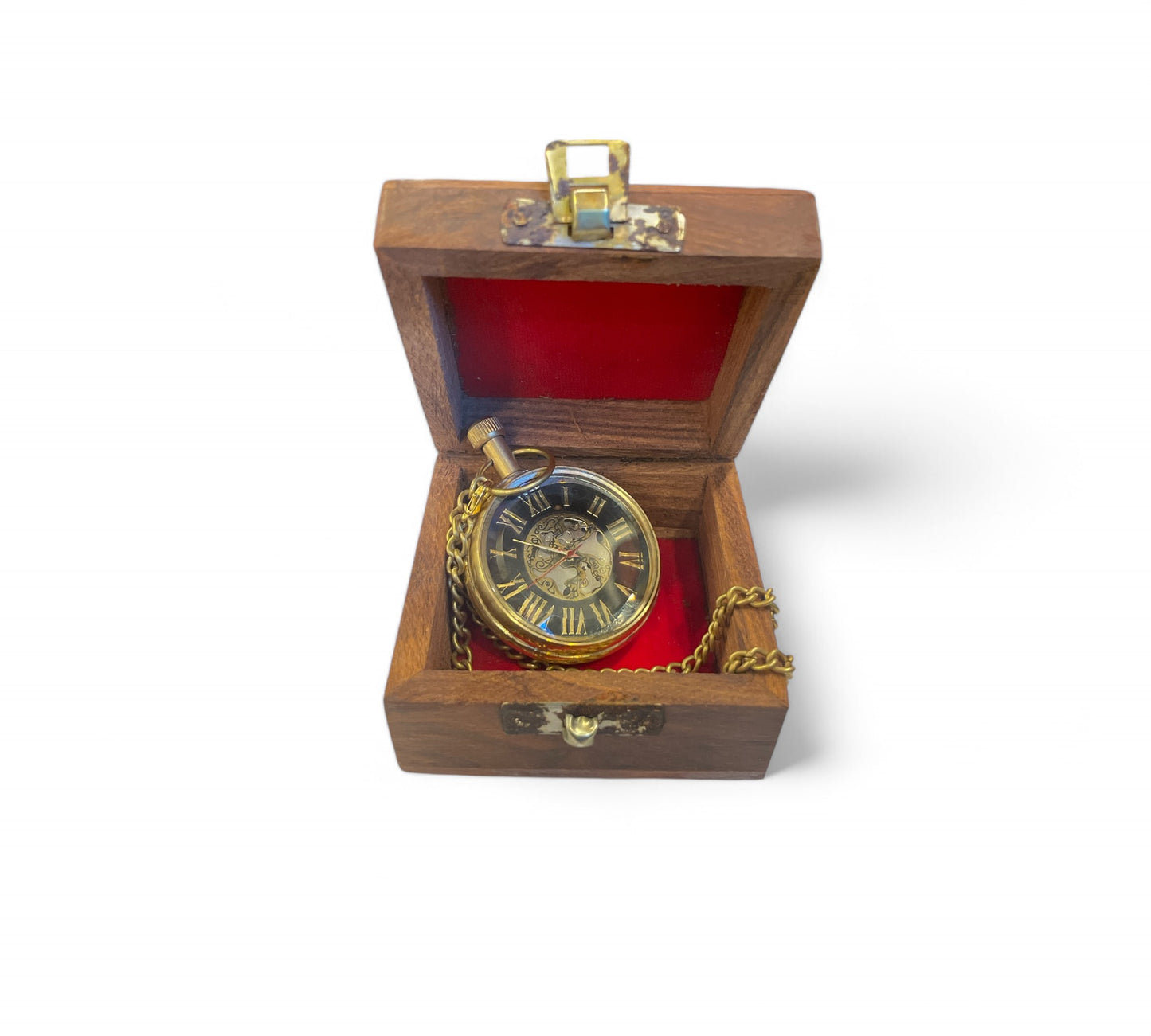 Mechanical Vintage Pocket Watch with Filigree work - (Black) with Wooden box