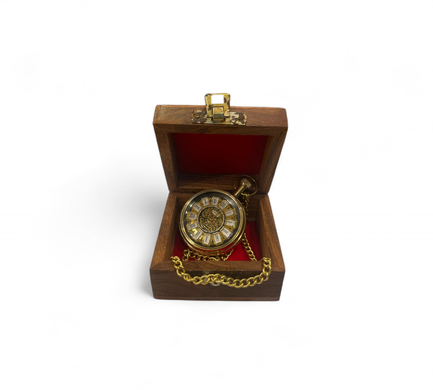 Mechanical Vintage Pocket with Watch Filigree Work - (Black & white) with Wooden box