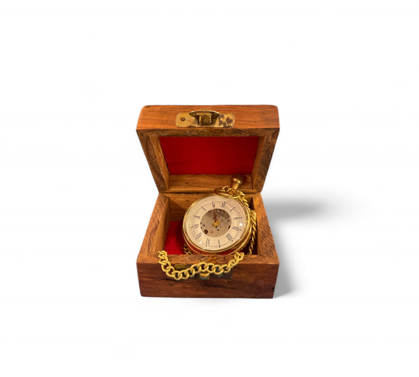 Mechanical Vintage Pocket Watch - (White) with Wooden box