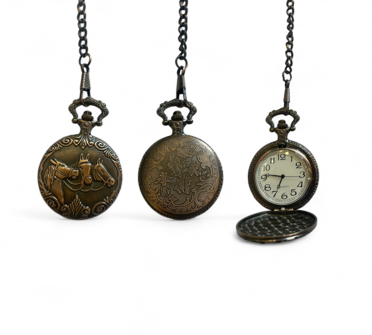 Fliptop Pocket Watch with Metallic 3 Horses with wooden box