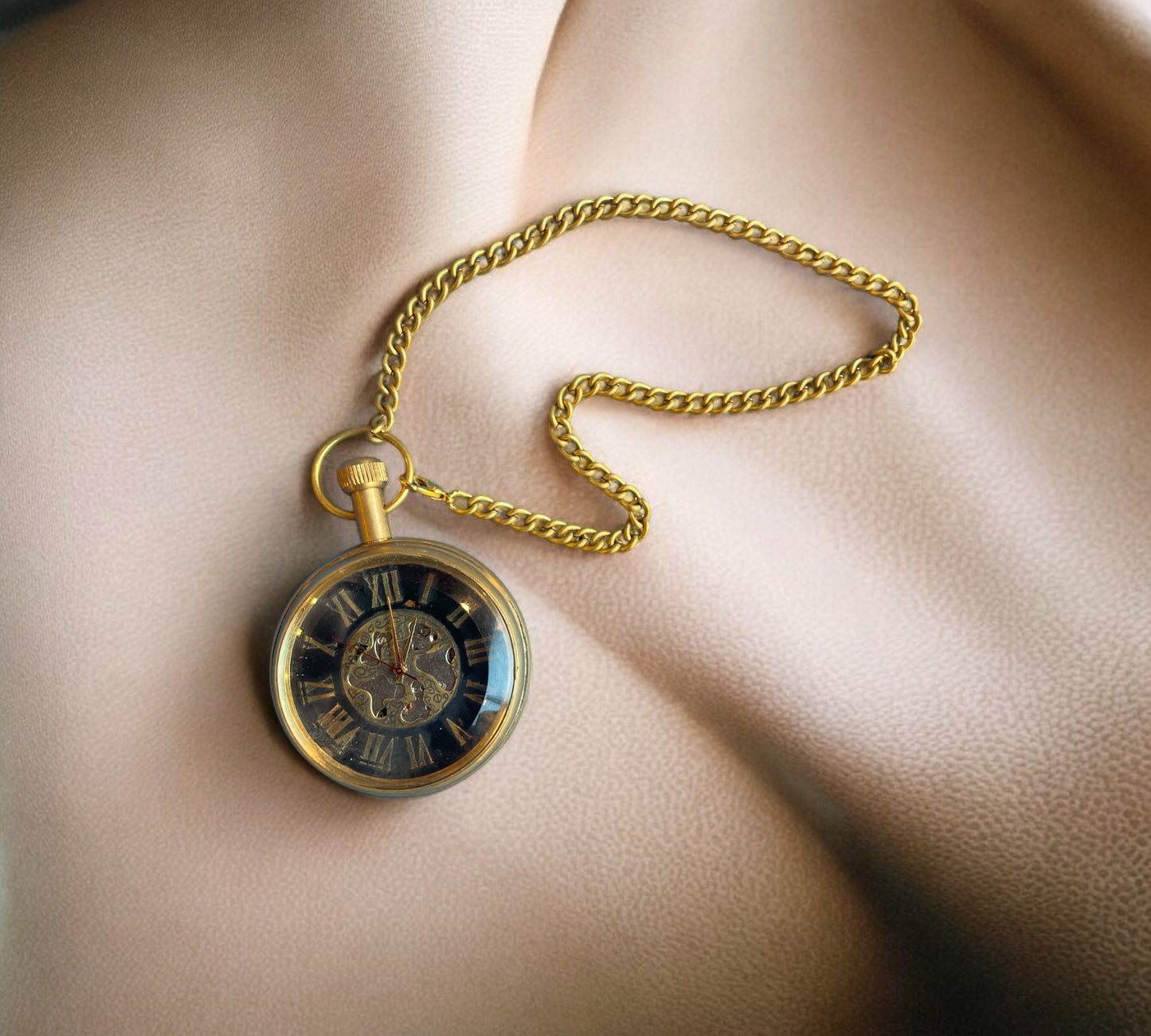 Mechanical Vintage Pocket Watch with Filigree work - (Black) with Wooden box