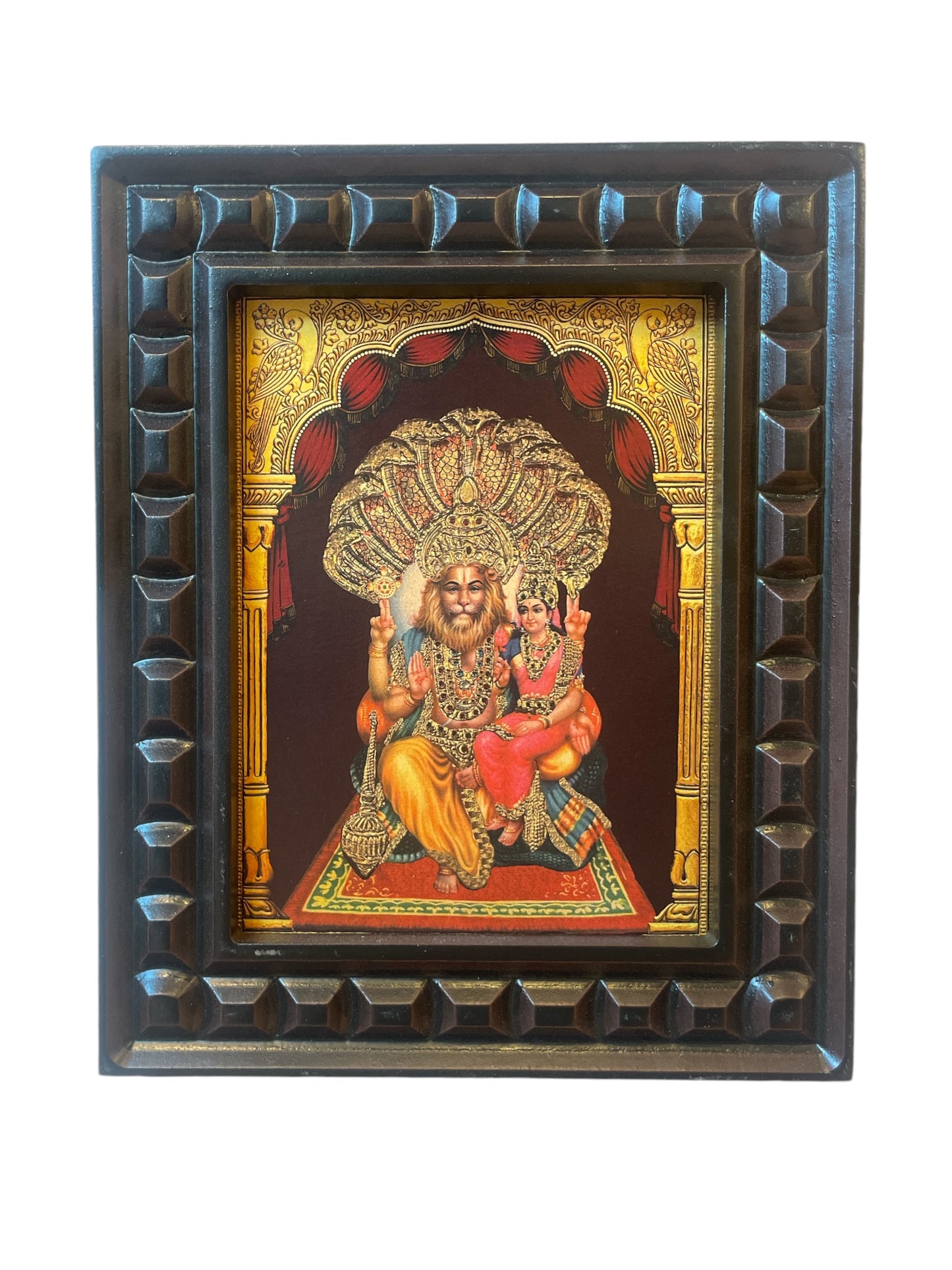 Lakshmi Narasimha-2 Gold Leafed ArtWith Wooden Frame