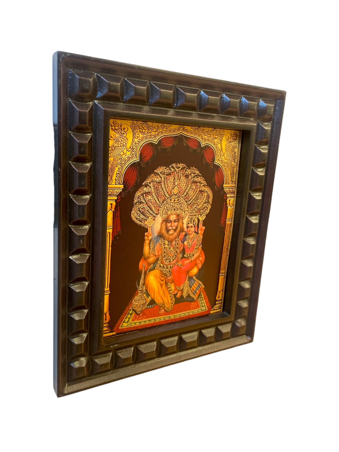 Lakshmi Narasimha-2 Gold Leafed ArtWith Wooden Frame