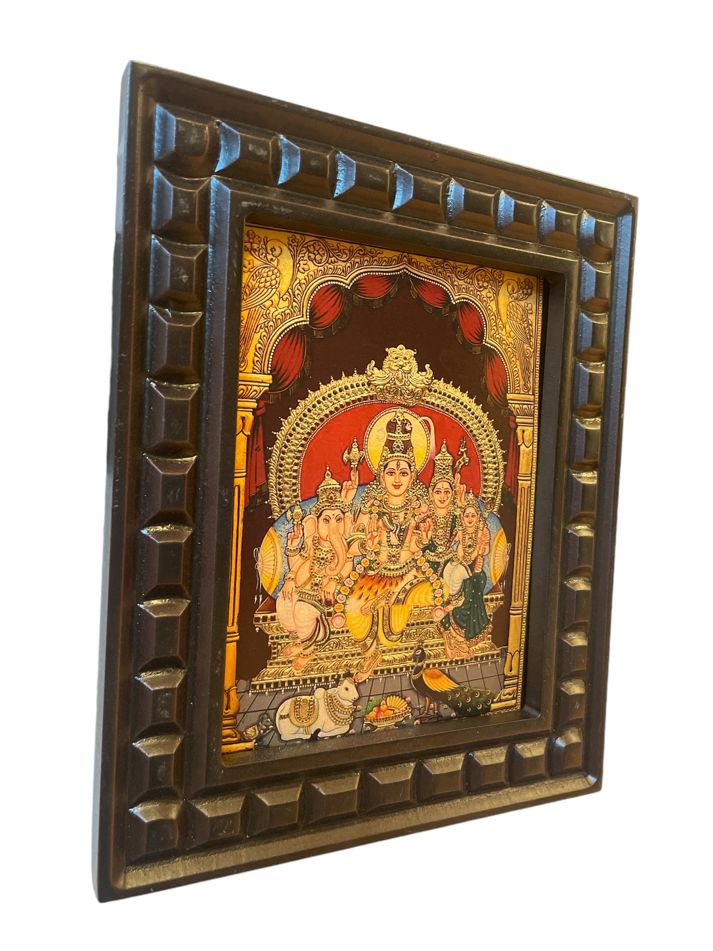 Shiva Parivar-3 Gold Leafed Art With Wooden Frame