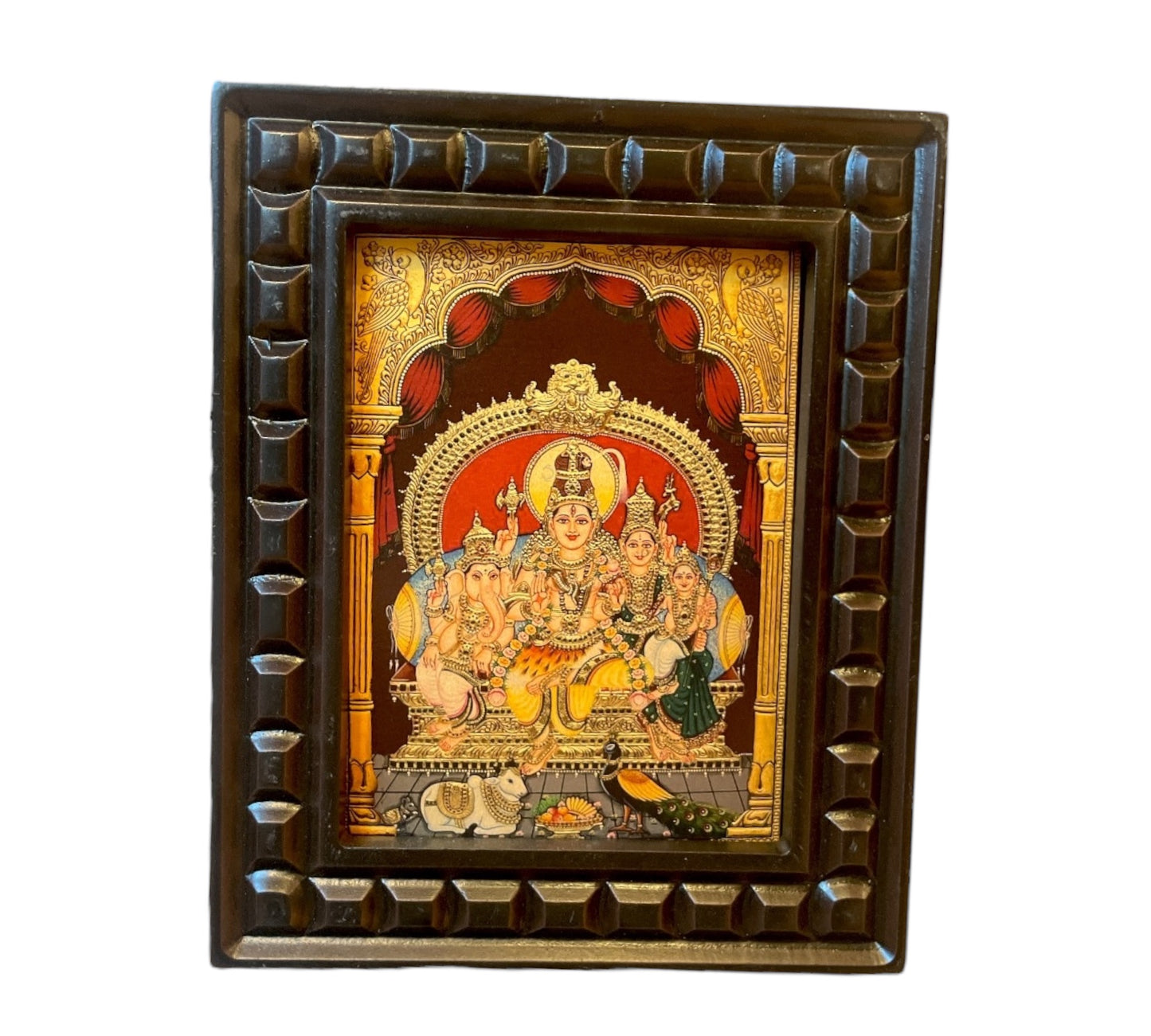 Shiva Parivar-3 Gold Leafed Art With Wooden Frame