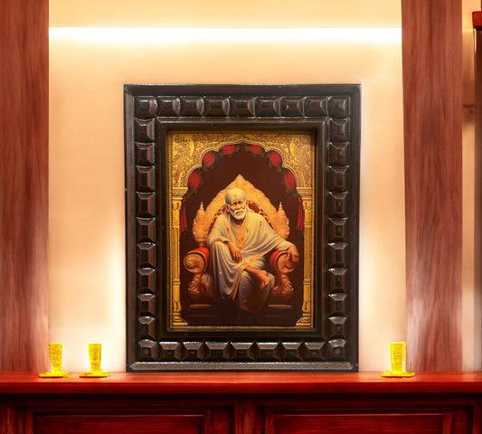 Sai Baba -2 Gold foiled art within wooden frame