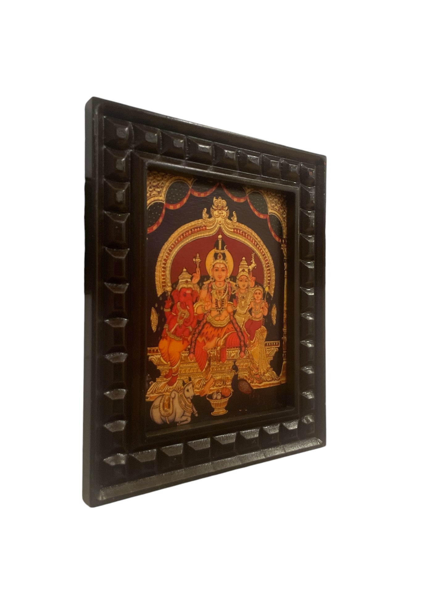 Shiva Parivar-2 Gold foiled Art within wooden Frame