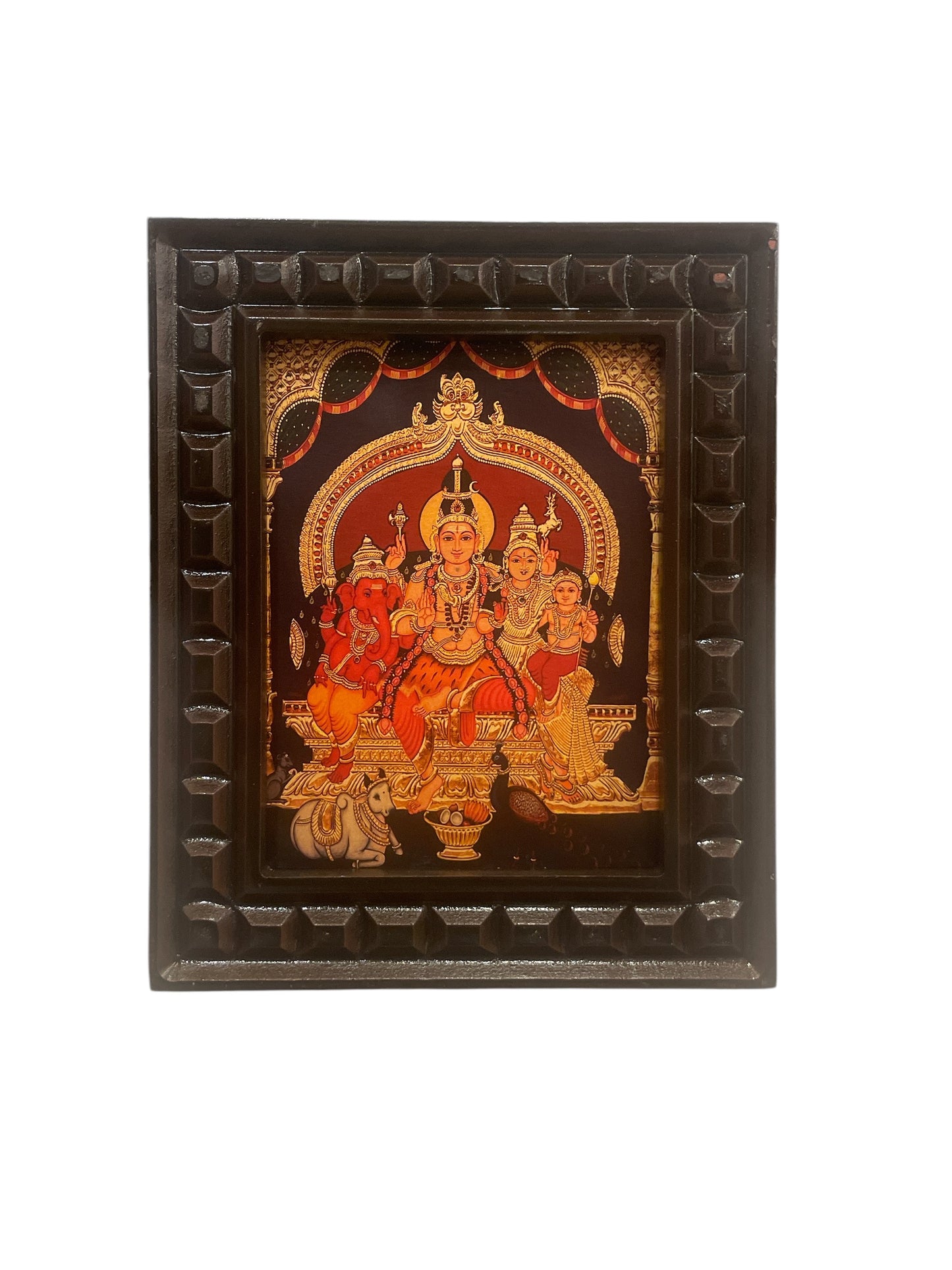 Shiva Parivar-2 Gold foiled Art within wooden Frame