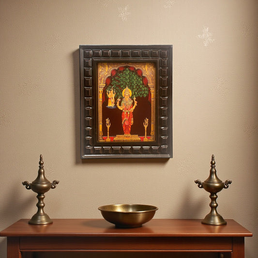 Kanniga Parameswari Gold foiled art within Wooden frame