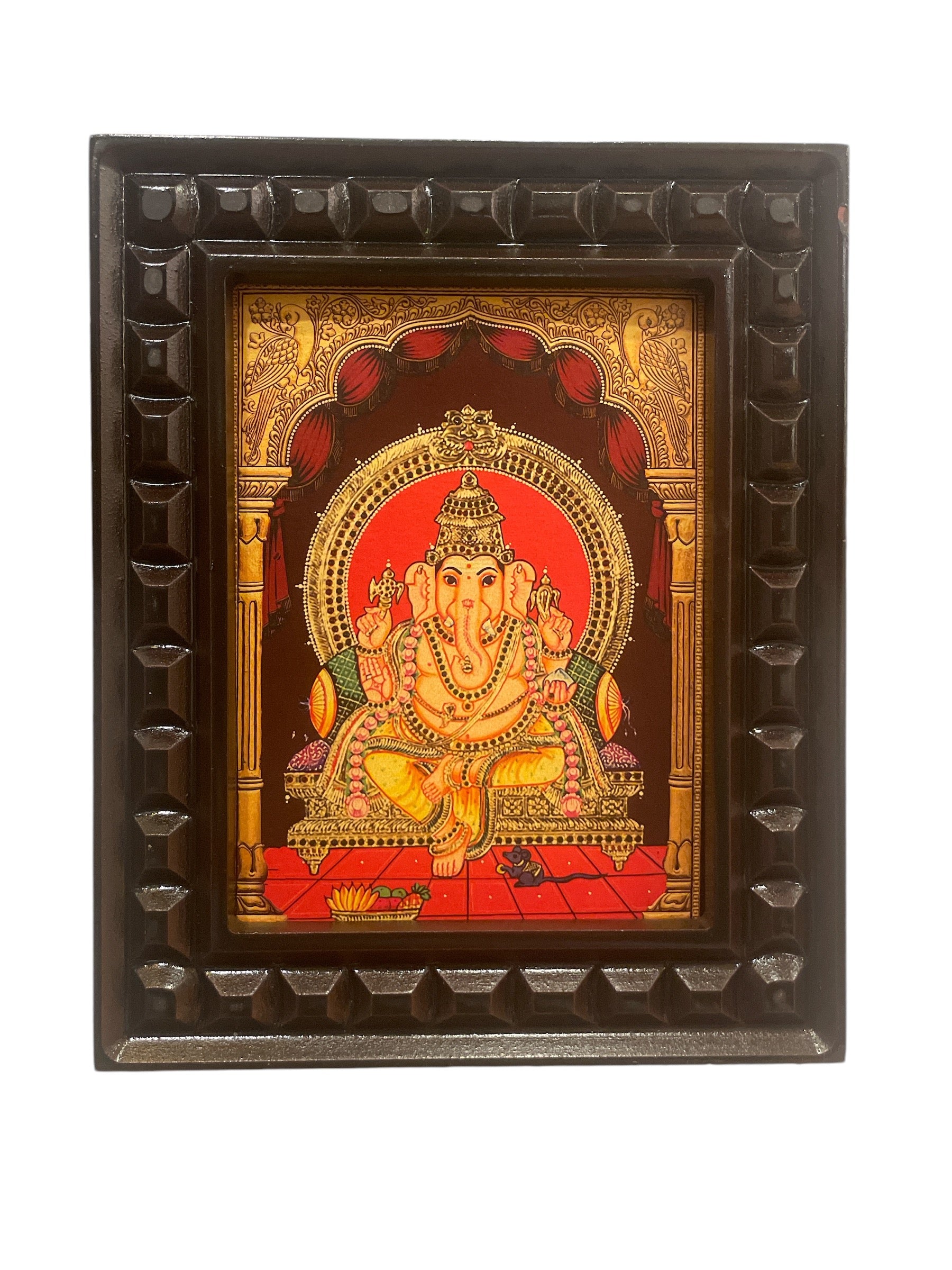 Shri Ganesha -2 Gold Leafed Artwork with Polished Engineered Wooden Frame
