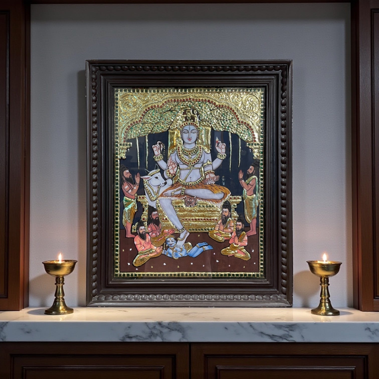 Dakshinamurthy Tanjore Painting – Gold Foil Traditional Artwork in Wood