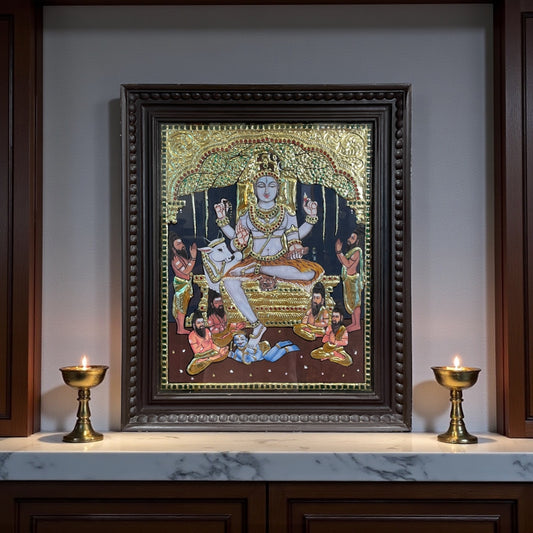 Dakshinamurthy Tanjore Painting – Gold Foil Traditional Artwork in Wood