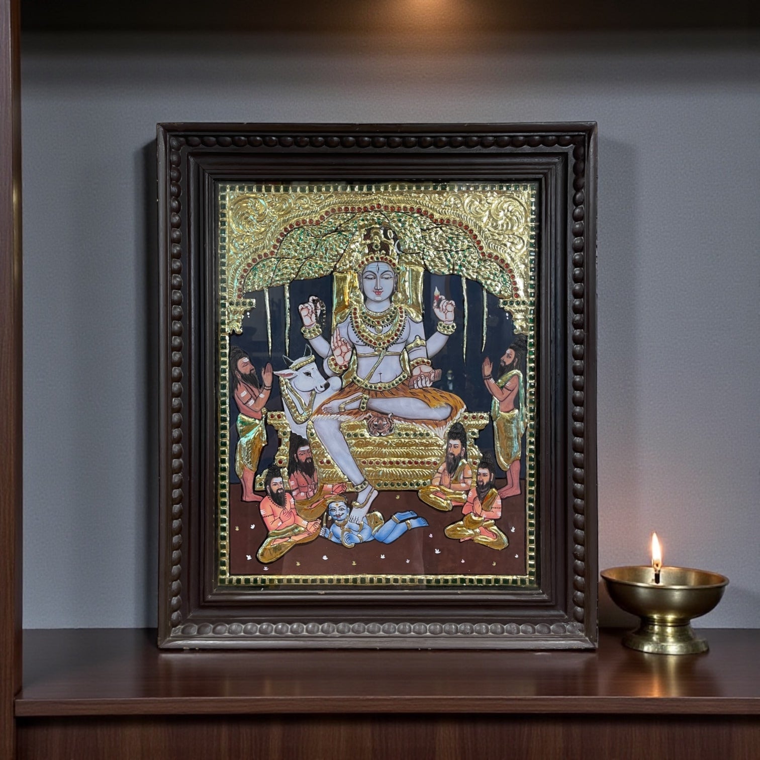Dakshinamurthy Tanjore Painting – Gold Foil Traditional Artwork in Wood