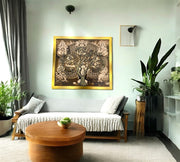 Tree of Life - Metal Kalpavriksha with Asta lakshmi Backdrop & Gold moulded Frame