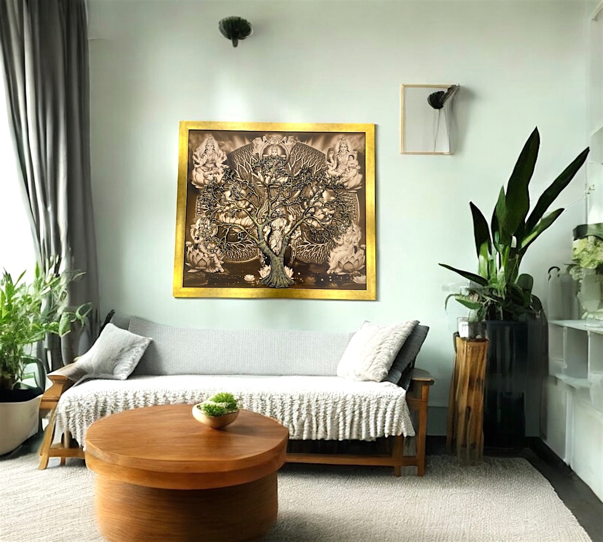 Tree of Life - Metal Kalpavriksha with Asta lakshmi Backdrop & Gold moulded Frame
