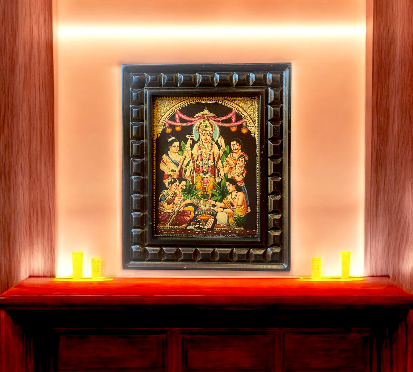 Satyanarayana Swamy - 2 Gold Leafed Art With Wooden frame