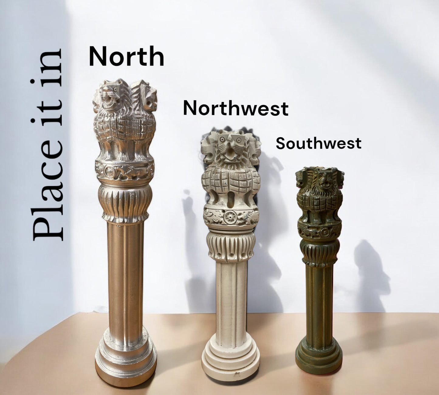 Set of Three Ashoka pillar ; Silver, Green & white