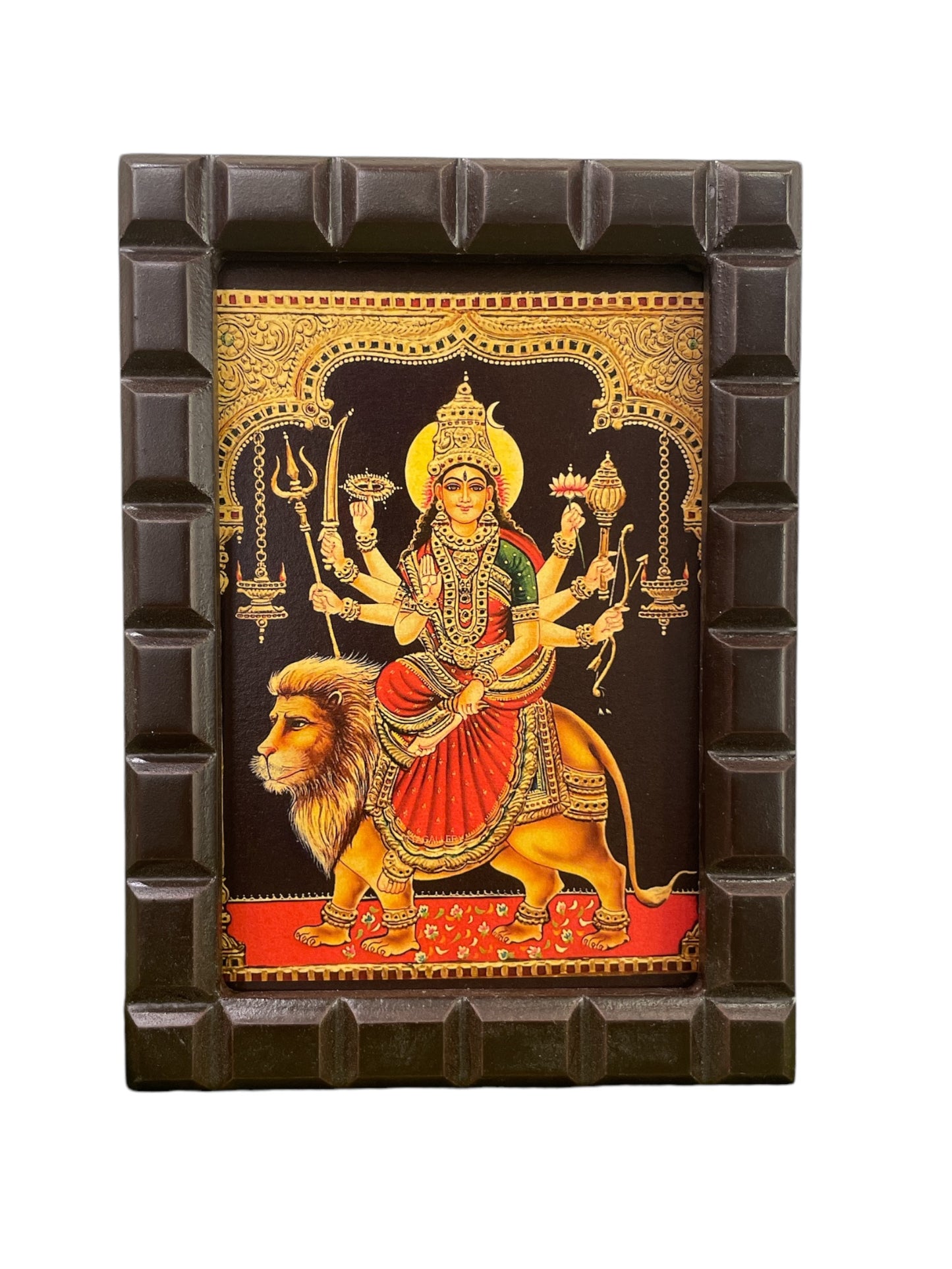 Gold Leafed Art Durga Devi With Wooden Frame