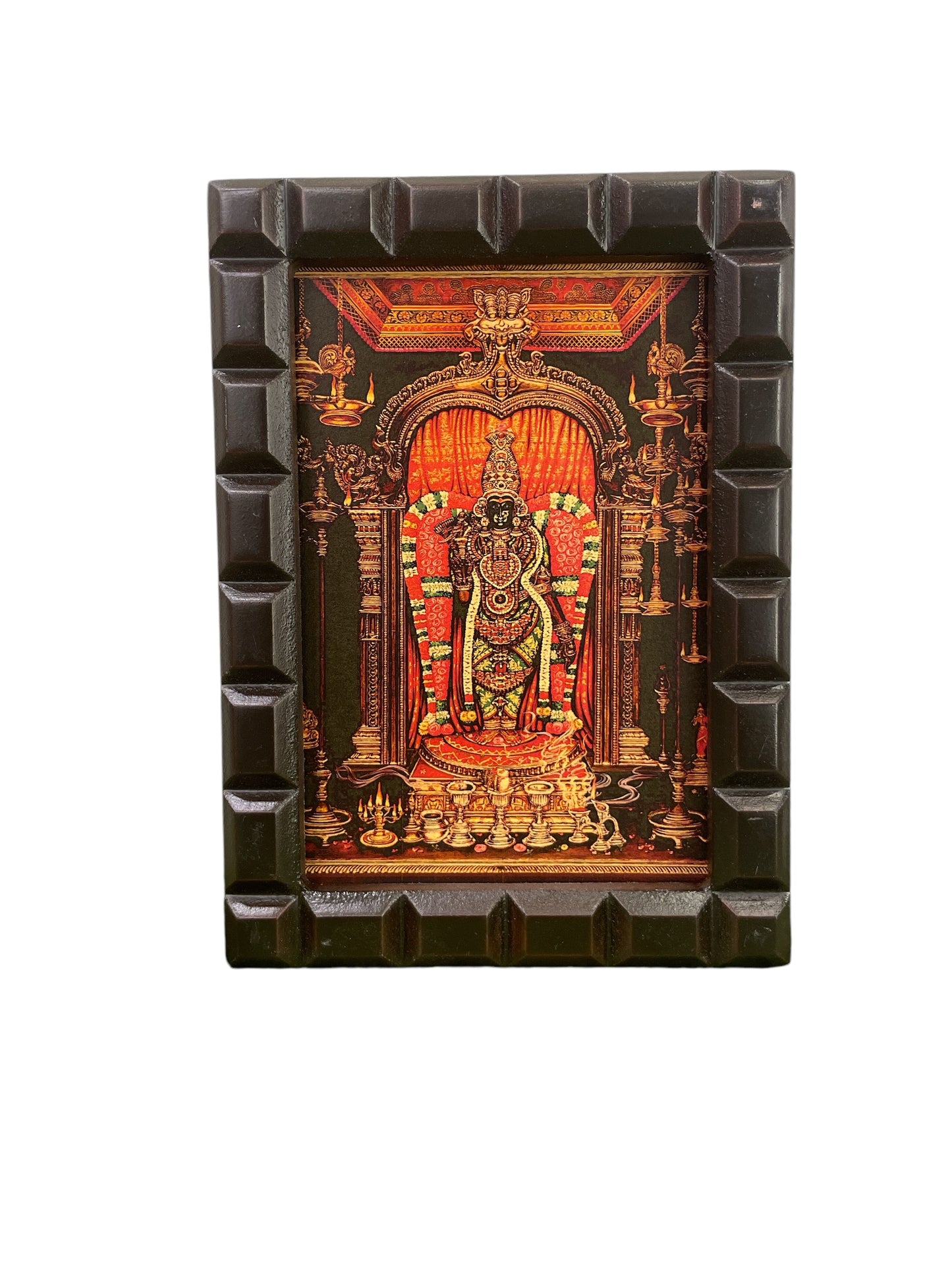 Madurai Meenakshi Gold Leafed art Within Wooden Frame